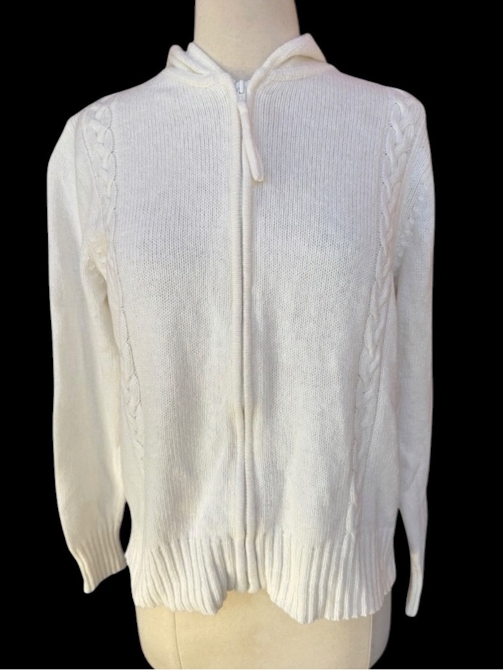 Late 80s/90s Fashion Bug Off‎ White Wool Blend Full-Zip Hooded Sweater